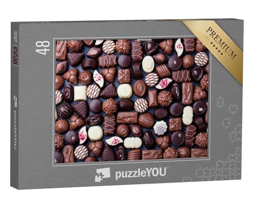 puzzleYOU: Puzzle 48 Teile „Sortiment von feinen Schokoladenpralinen“ – aus der Puzzle-Kollektion Candybar, Schokolade, Süßigkeiten, Essen und Trinken von puzzleYOU