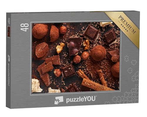 puzzleYOU: Puzzle 48 Teile „Verschiedene süße hausgemachte Schokoladenpralinen“ – aus der Puzzle-Kollektion Schokolade, Süßigkeiten, Essen und Trinken von puzzleYOU