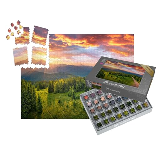 puzzleYOU: SMART SORTED® | Puzzle 1000 Teile leicht gemacht „Yahidna Berg im ersten Sonnenlicht, Karpaten, Ukraine“ – aus der Puzzle-Kollektion Sonnenuntergang von puzzleYOU
