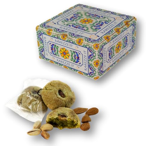 RAREZZE - Sizilianische PISTAZIEN-Mandelkekse frisch gebacken - Handgemachte Pasta di Mandorla aus Sizilien - Feines Mandelgebäck aus täglicher Produktion - Geschenkbox 400g von rarezze.it