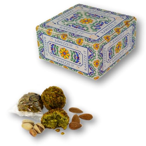RAREZZE - Sizilianische PISTAZIEN-Mandelkekse mit gehackte - Frisch gebacken - Handgemachte Pasta di Mandorla aus Sizilien - Feines Mandelgebäck aus täglicher Produktion - Geschenkbox 400g von rarezze.it