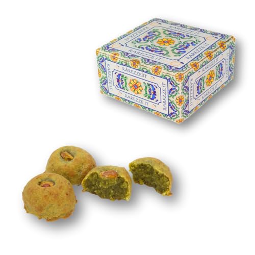 RAREZZE - Sizilianische ZUCKERARME Mandelkekse mit Pistazie – Frisch gebacken – Handgemachte Pasta di Mandorla aus Sizilien – Feines Mandelgebäck aus täglicher Produktion – Geschenkbox 400 g von rarezze.it