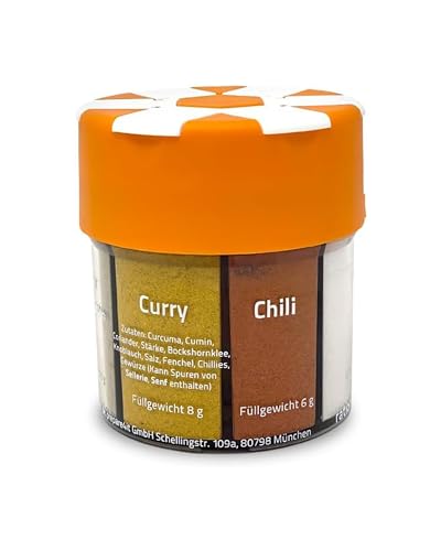 ration1 Gewürzstreuer XXL 6 in 1 Set für Camping, Wandern und als Outdoor Ausrüstung, Gewürz Organizer mit Salz, Pfeffer, Chili, Paprika, Knoblauch, Curry von ration1.de