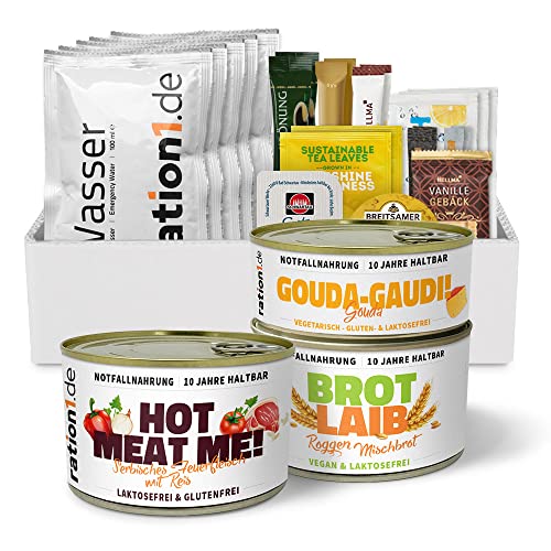 ration1 EPa Feuerfleisch mit Reis, laktose- & glutenfrei, Premium Tagesration Langzeitnahrung, Einmannpackung wie EPA Bundeswehr, Konserven (Fertiggericht, Käse, Dosenbrot) & Wasser 10 Jahre haltbar von ration1.de