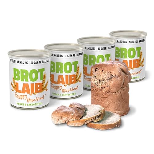 ration1 Roggen-Mischbrot 4 x 350g, Dosenbrot 10 Jahre haltbar! Abgepacktes haltbares Brot in der Dose, Vegan & Laktosefrei! Einfach öffnen und genießen! Ideales Camping Zubehör für den Urlaub von ration1.de