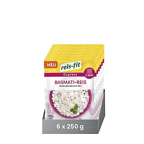 reis-fit Express Basmati-Reis 6x 250g, vegan & glutenfrei - leckerer Reis für Mikrowelle oder Pfanne - 2-Minuten-Reis von reis-fit