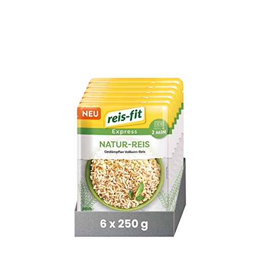 reis-fit Express Natur-Reis 6x250g, vegan & glutenfrei, leckerer Reis für Mikrowelle oder Pfanne, 2-Minuten-Reis von reis-fit
