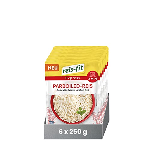 reis-fit Express Parboiled-Reis 6x250g, vegan & glutenfrei - leckerer Reis für Mikrowelle oder Pfanne - 2-Minuten-Reis von reis-fit