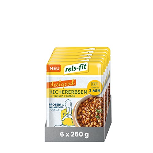 reis-fit Feelgood Kichererbsen 6x250g, vegan & glutenfrei, proteinreiches leckeres Gericht für die Mikrowelle, in 1 Minute fertig von reis-fit