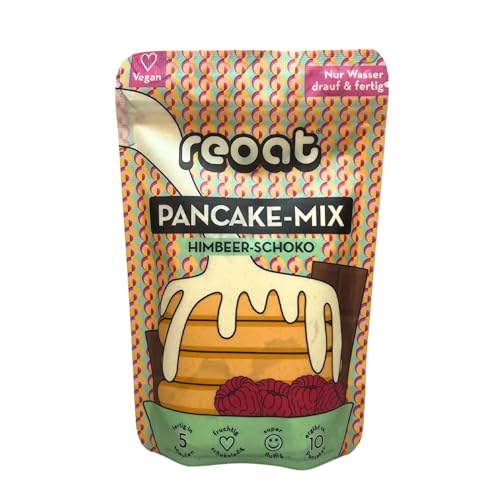 reoat Himbeer Schoko Pancake Mix - Veganer Pancake Teig - 200 g Pancakemix für fluffige Pancakes ohne Eier - Fertiges Pancakes Pulver für vegane Pfannkuchen mit regionalen Zutaten aus Deutschland von reoat