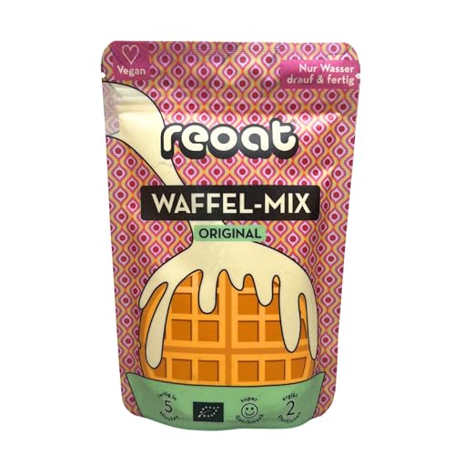 reoat Waffel Mix - Veganer Waffel Teig - 200 g Waffelmix für fluffige Waffeln ohne Milch und Eier - vegane Backmischung für schnelle Waffeln mit regionalen Zutaten aus Deutschland von reoat
