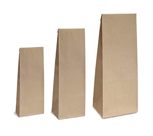 10x Blockbodenbeutel ohne Sichtfenster - 250g - 8 x 5 x 24,3 cm - Papiertüten Bodenbeutel Geschenktüte Papierbeutel Tütchen Kraftpapier Papierbeutel Adventskalendertüten zum Befüllen von rs-products