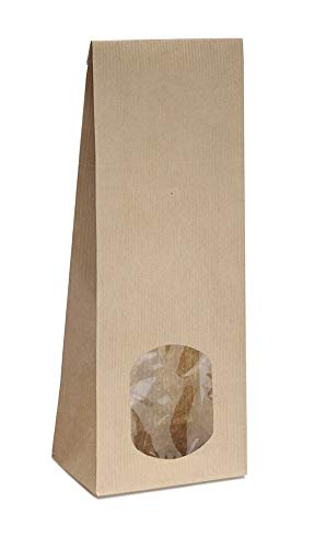 50 Blockbodenbeutel mit ovalem Sichtfenster - 500g - 10,5 x 6 x 29 cm - Papiertüten Bodenbeutel Geschenktüte Papierbeutel Tütchen Kraftpapier Papierbeutel Adventskalendertüten zum Befüllen von rs-products