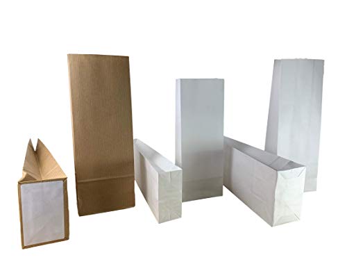 Blockbodenbeutel - 1000g - 10,5 x 6,5 x 29 cm - Papiertüten Bodenbeutel Geschenktüte Tütchen Kraftpapier Papierbeutel (1 kg – mit weißem Bodenblatt, 10 Stk.) von rs-products