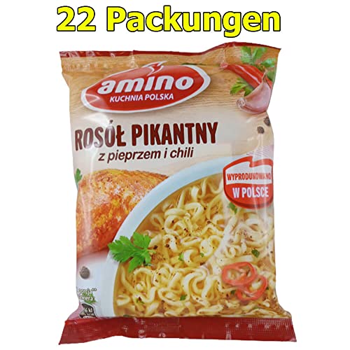 Amino Polnische Instant Nudelsuppe mit Hühnerfleischgeschmack mit Chili 22er Pack (22 x 58g) von rumarkt