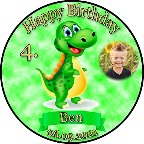 Tortenaufleger Fototorte Geburtstag Dino der Dinosaurier DINO01 (Zuckerpapier) Rund 14 cm Ø mit Foto von sales-world24