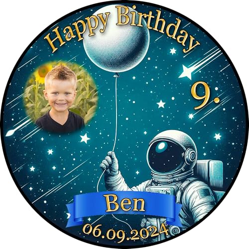 Tortenaufleger Fototorte Tortenbild Geburtstag Astronaut Mond Rakete Sterne Weltraum WR03 (Zuckerpapier) Rund 14 cm Ø mit Foto von sales-world24