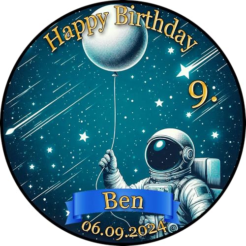 Tortenaufleger Fototorte Tortenbild Geburtstag Astronaut Mond Rakete Sterne Weltraum WR03 (Zuckerpapier) Rund 14 cm Ø ohne Foto von sales-world24