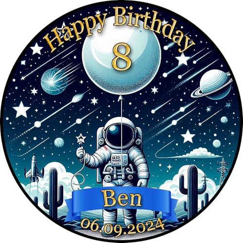 Tortenaufleger Fototorte Tortenbild Geburtstag Astronaut Mond Rakete Sterne Weltraum WR04 (Zuckerpapier) Rund 14 cm Ø ohne Foto von sales-world24