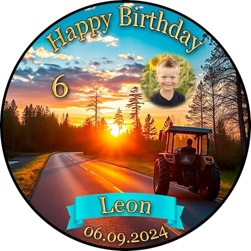 Tortenaufleger Fototorte Tortenbild Geburtstag Party Fahrzeuge Traktor Trecker FZ11 (Zuckerpapier) Rund 14 cm Ø mit Foto von sales-world24