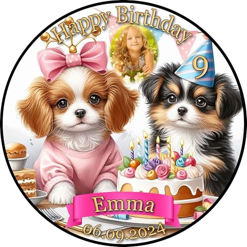 Tortenaufleger Fototorte Tortenbild Geburtstag Party Hunde Welpen HU02 (Zuckerpapier) Rund 20 cm Ø mit Foto von sales-world24