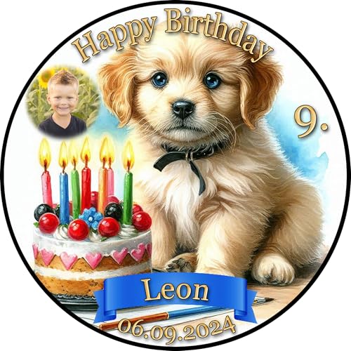 Tortenaufleger Fototorte Tortenbild Geburtstag Party Hunde Welpen HU05 (Zuckerpapier) Rund 20 cm Ø mit Foto von sales-world24