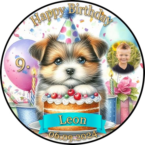 Tortenaufleger Fototorte Tortenbild Geburtstag Party Hunde Welpen HU06 (Zuckerpapier) Rund 14 cm Ø mit Foto von sales-world24