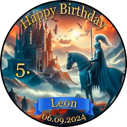 Tortenaufleger Fototorte Tortenbild Geburtstag Party Mittelalter Ritter Schwert Pferd Lanze Burg Schloss MA02 (Zuckerpapier) Rund 20 cm Ø ohne Foto von sales-world24
