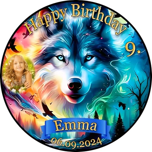 Tortenaufleger Fototorte Tortenbild Geburtstag Party Polarlichter Wolf Wölfe WÖ09 (Zuckerpapier) Rund 20 cm Ø mit Foto von sales-world24