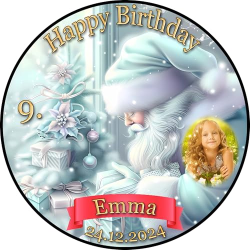 Tortenaufleger Fototorte Tortenbild Geburtstag Party Weihnachten Christmas Xmas Weihnachtsmann WN07 (Zuckerpapier) Rund 14 cm Ø mit Foto von sales-world24