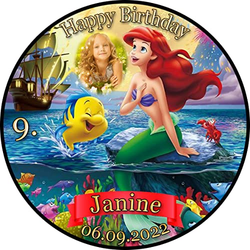 Tortenaufleger Fototorte Tortenbild Kindergeburtstag Arielle die Meerjungfrau AR01 (Zuckerpapier) Rund 14 cm Ø mit Foto von sales-world24