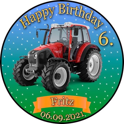 Tortenaufleger Fototorte Tortenbild Kindergeburtstag Fahrzeuge Traktor Trecker FZ02 (Zuckerpapier) Rund 20 cm Ø ohne Foto Rot von sales-world24