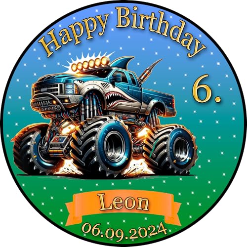 Tortenaufleger Fototorte Tortenbild Kindergeburtstag Party Fahrzeuge Monstertruck FZ08 (Zuckerpapier) Rund 14 cm Ø ohne Foto von sales-world24