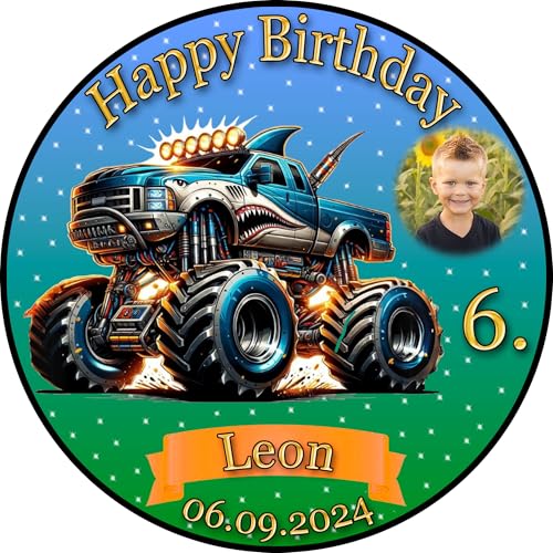 Tortenaufleger Fototorte Tortenbild Kindergeburtstag Party Fahrzeuge Monstertruck FZ08 (Zuckerpapier) Rund 20 cm Ø mit Foto von sales-world24