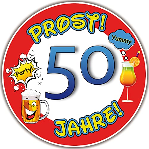 Tortenaufleger Fototorte Tortenbild Warnschild Prost 50. Geburtstag GB18 (Zuckerpapier) Rund 20 cm Ø von sales-world24