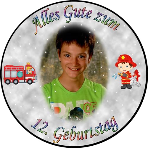 sales-world24 Tortenaufleger Fototorte Tortenbild zum Geburtstag Motiv: Feuerwehr (Zuckerpapier) Rund 14 cm Ø Silber von sales-world24