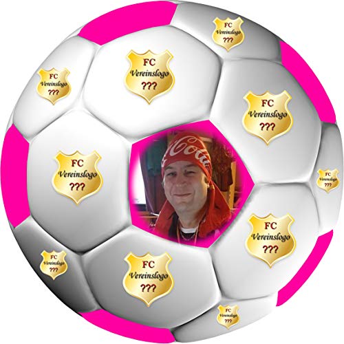 Tortenaufleger Fussball Fußball in 3D-Optik für einen tollen 3D-Effekt mit Foto & Vereinslogo Vereinswappen Rund 20 cm FB05 Magenta von sales-world24