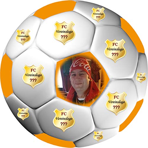 Tortenaufleger Fussball Fußball in 3D-Optik für einen tollen 3D-Effekt mit Foto & Vereinslogo Vereinswappen Rund 20 cm FB05 Orange von sales-world24