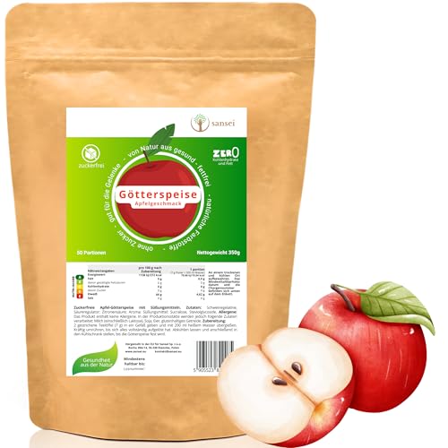 SANSEI Götterspeise 350g bis zu 50 Portionen - Zuckerfrei, Glutenfrei, ohne Fett, keine Kohlenhydrate (Apfel) von sansei