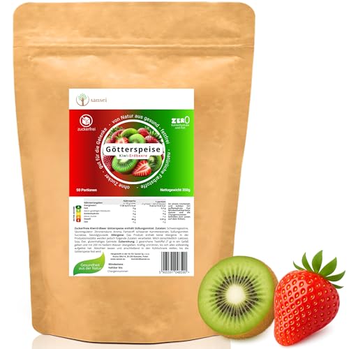 SANSEI Götterspeise 350g bis zu 50 Portionen - Zuckerfrei, Glutenfrei, ohne Fett, keine Kohlenhydrate (Kiwi-Erdbeere) von sansei
