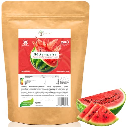 SANSEI Götterspeise 350g bis zu 50 Portionen - Zuckerfrei, Glutenfrei, ohne Fett, keine Kohlenhydrate (Wassermelone) von sansei