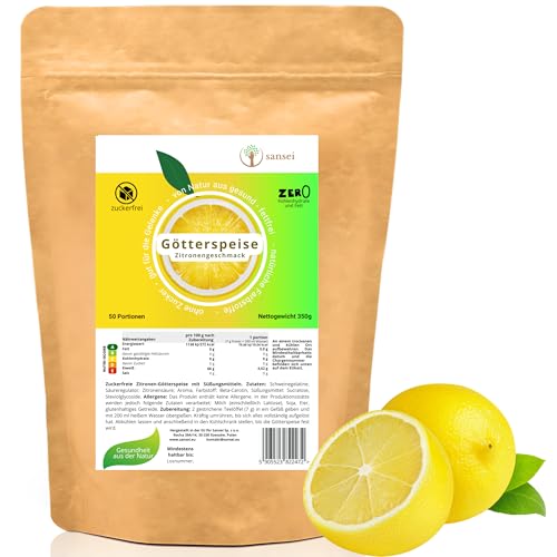 SANSEI Götterspeise 350g bis zu 50 Portionen - Zuckerfrei, Glutenfrei, ohne Fett, keine Kohlenhydrate (Zitrone) von sansei