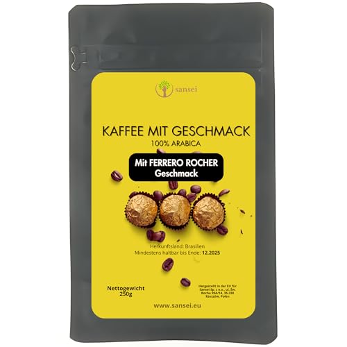 Sansei Kaffeebohnen 250g - 100% Arabica aus Brasilien, Aromatisiert mit Ferrero Rocher Geschmack | Ganze Bohnen, Zuckerfrei Sansei Kaffeebohnen 250g - 100% Arabica aus Brasilien, Aromatisiert mit Ferrero Rocher Geschmack | Ganze Bohnen, Zuckerfrei von sansei