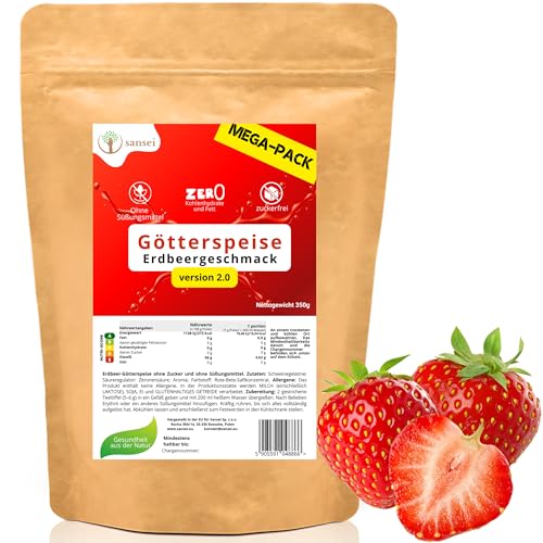 Zuckerfreie Götterspeise – Ohne Zucker & Süßungsmittel – Low Carb Dessert – 1 Portion (7 g) – Kalorienarm (Erdbeere) von sansei
