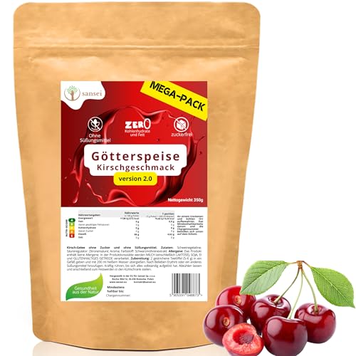 Zuckerfreie Götterspeise – Ohne Zucker & Süßungsmittel – Low Carb Dessert – 1 Portion (7 g) – Kalorienarm (Kirsche) von sansei