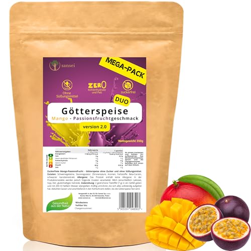 Zuckerfreie Götterspeise – Ohne Zucker & Süßungsmittel – Low Carb Dessert – 1 Portion (7 g) – Kalorienarm (Mango-Maracuja) von sansei