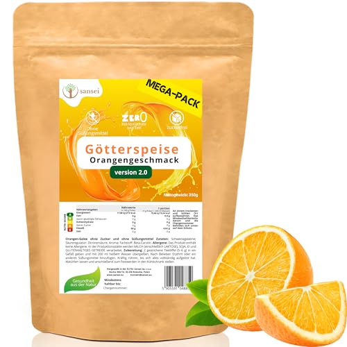 Zuckerfreie Götterspeise – Ohne Zucker & Süßungsmittel – Low Carb Dessert – 1 Portion (7 g) – Kalorienarm (Orange) von sansei