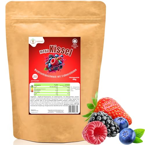 Sansei Fruchtpudding ohne Zucker, Gesundes kalorienarmes Frucht-Dessert, Obstpudding Pulver aus Polen – schnell zubereitet (400g, 20 Portionen) (Waldfrüchte) von sansei