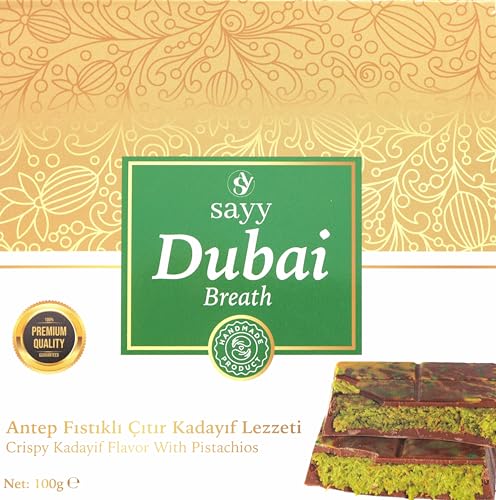 Dubai Style Breath Schokolade – Knuspriger Kadayıf mit Pistazien, Premium-Qualität, Handgemachte Dessert-Tafel,Halva 100g von sayy