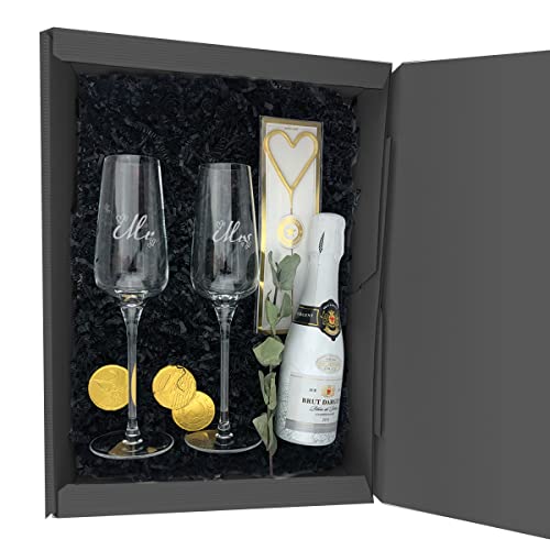 Hochzeitsgeschenk hochwertig gravierte Sektgläser - Wunderkerze - Sekt - Wunderkerze in Herzform - inkl. Geschenkverpackung von schenken-24